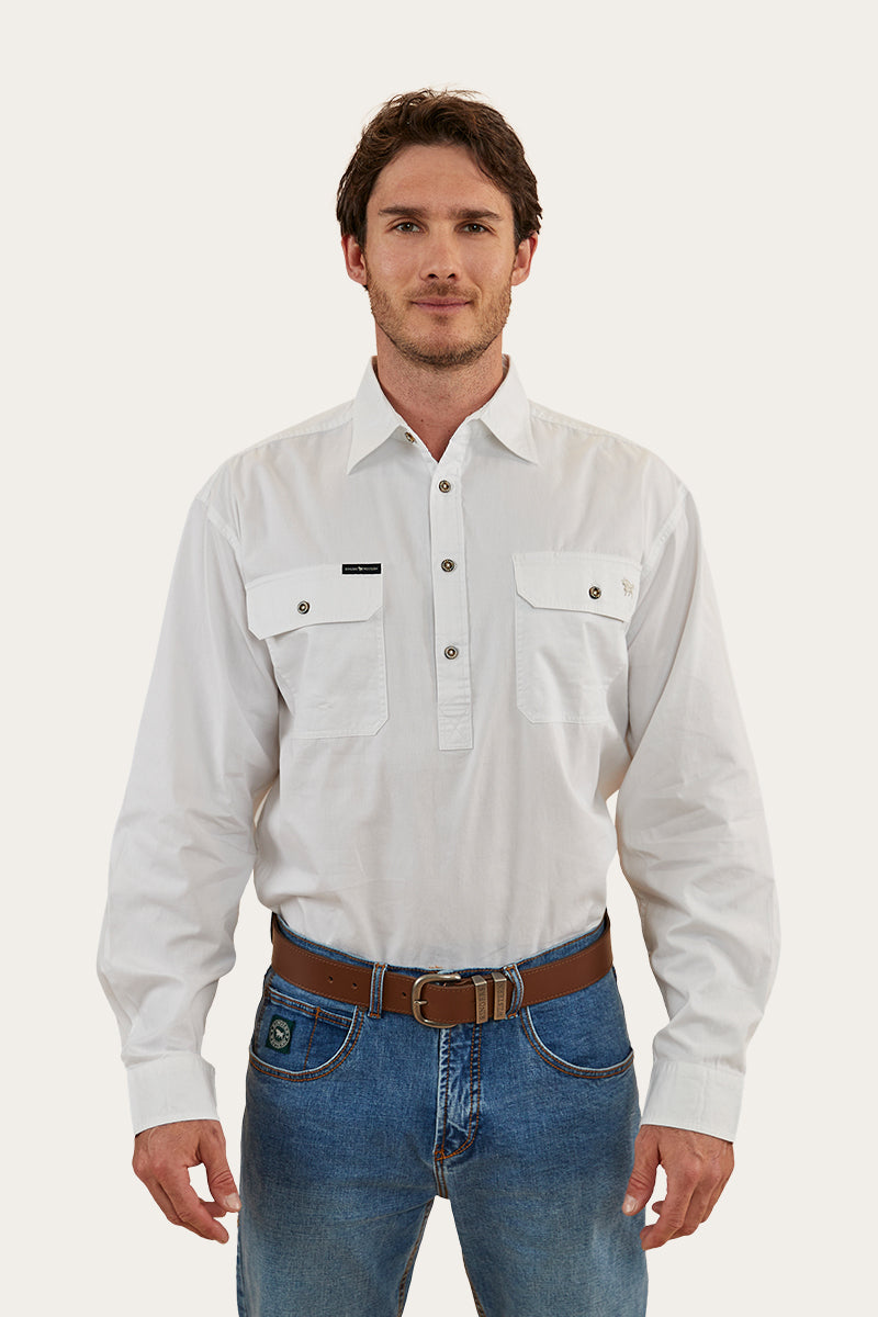 King River Mens Half Button Work Shirt - White