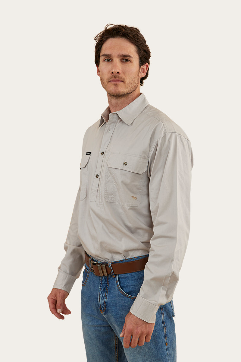 Tempest Mens Half Button Work Shirt - Beige