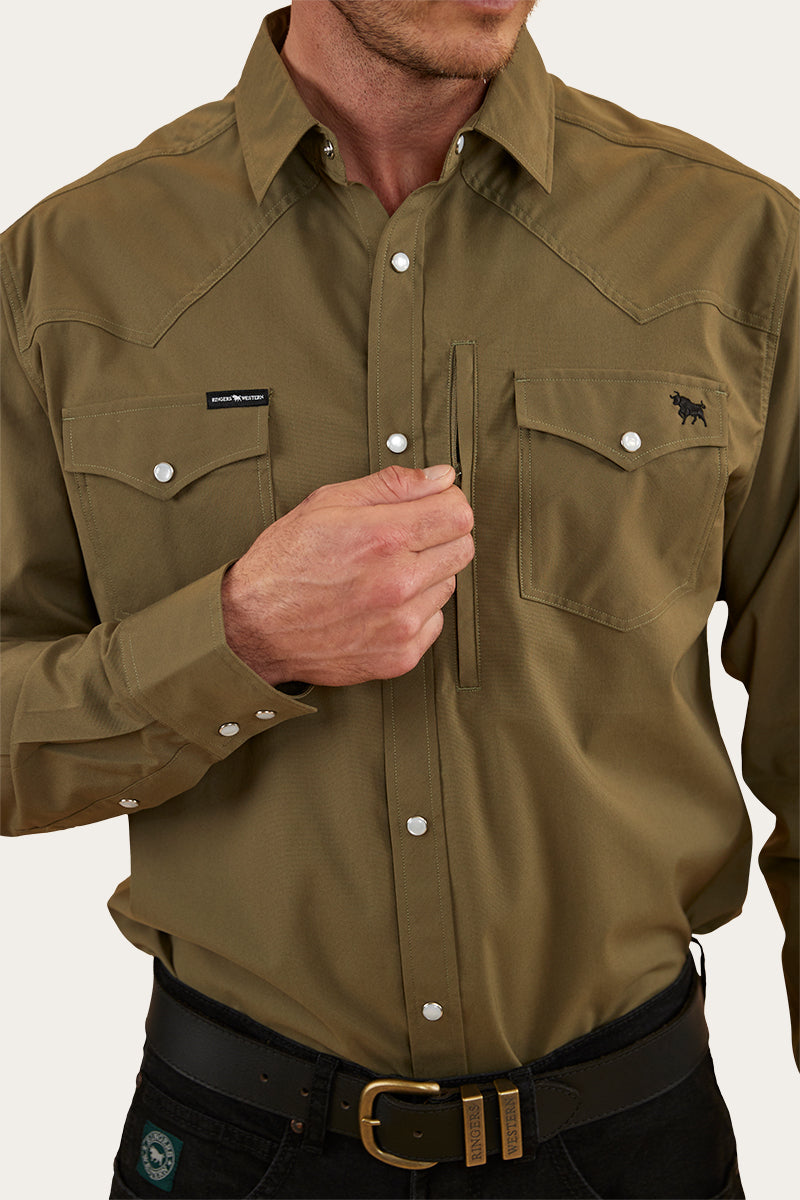 Dillinger Mens Western Shirt - Military Green