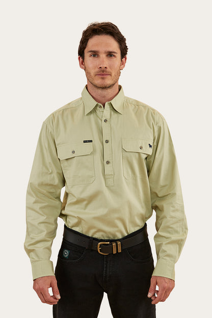 King River Mens Half Button Work Shirt - Pale Olive