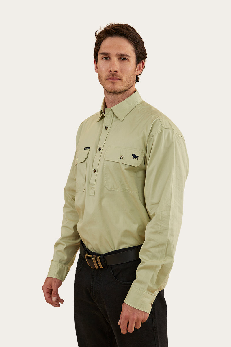 King River Mens Half Button Work Shirt - Pale Olive