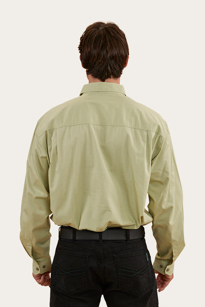 King River Mens Half Button Work Shirt - Pale Olive