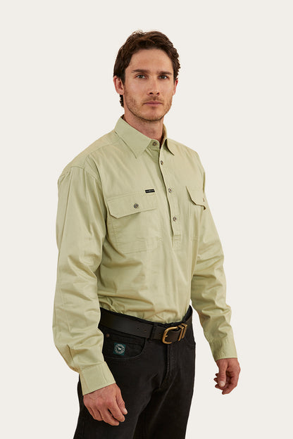 King River Mens Half Button Work Shirt - Pale Olive