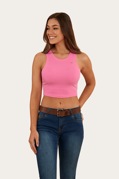 Paige Womens Cropped Rib Tank - Pink