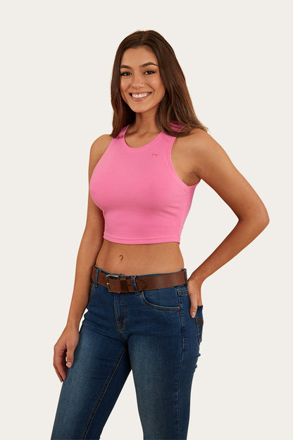 Paige Womens Cropped Rib Tank - Pink