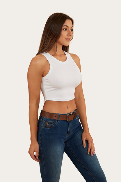 Paige Womens Cropped Rib Tank - White