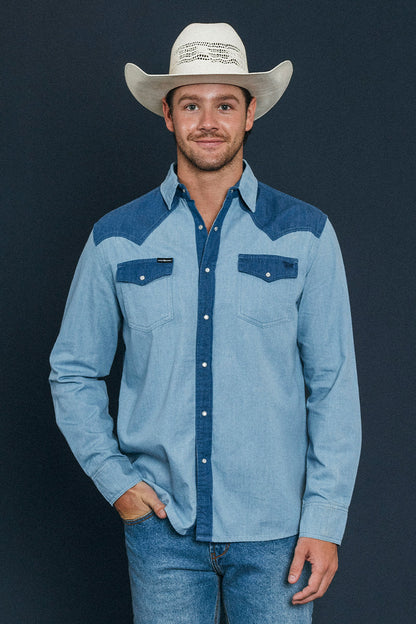 Ranchman Mens Western Shirt - Vintage Blue Wash