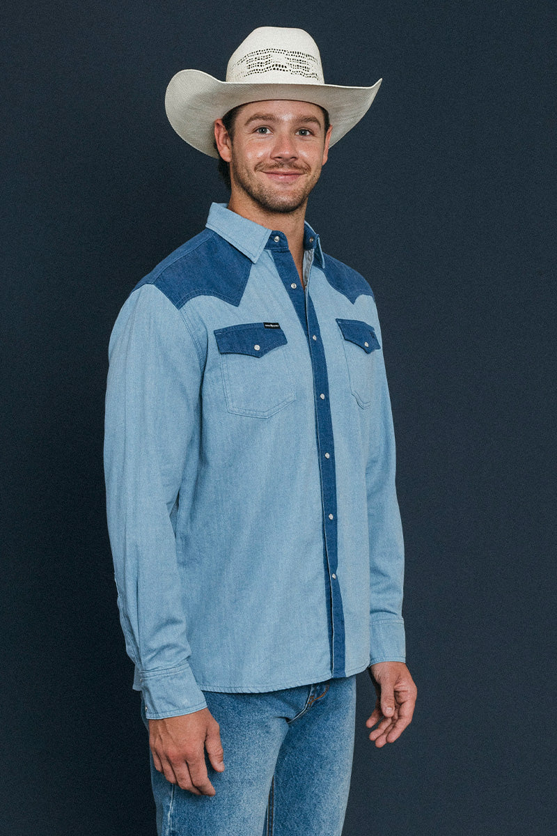 Ranchman Mens Western Shirt - Vintage Blue Wash