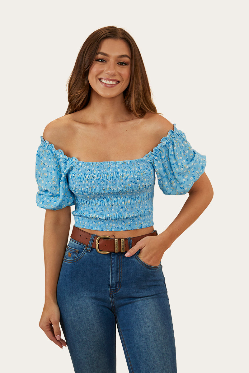 Rosabel Womens Shirred Top - Blue