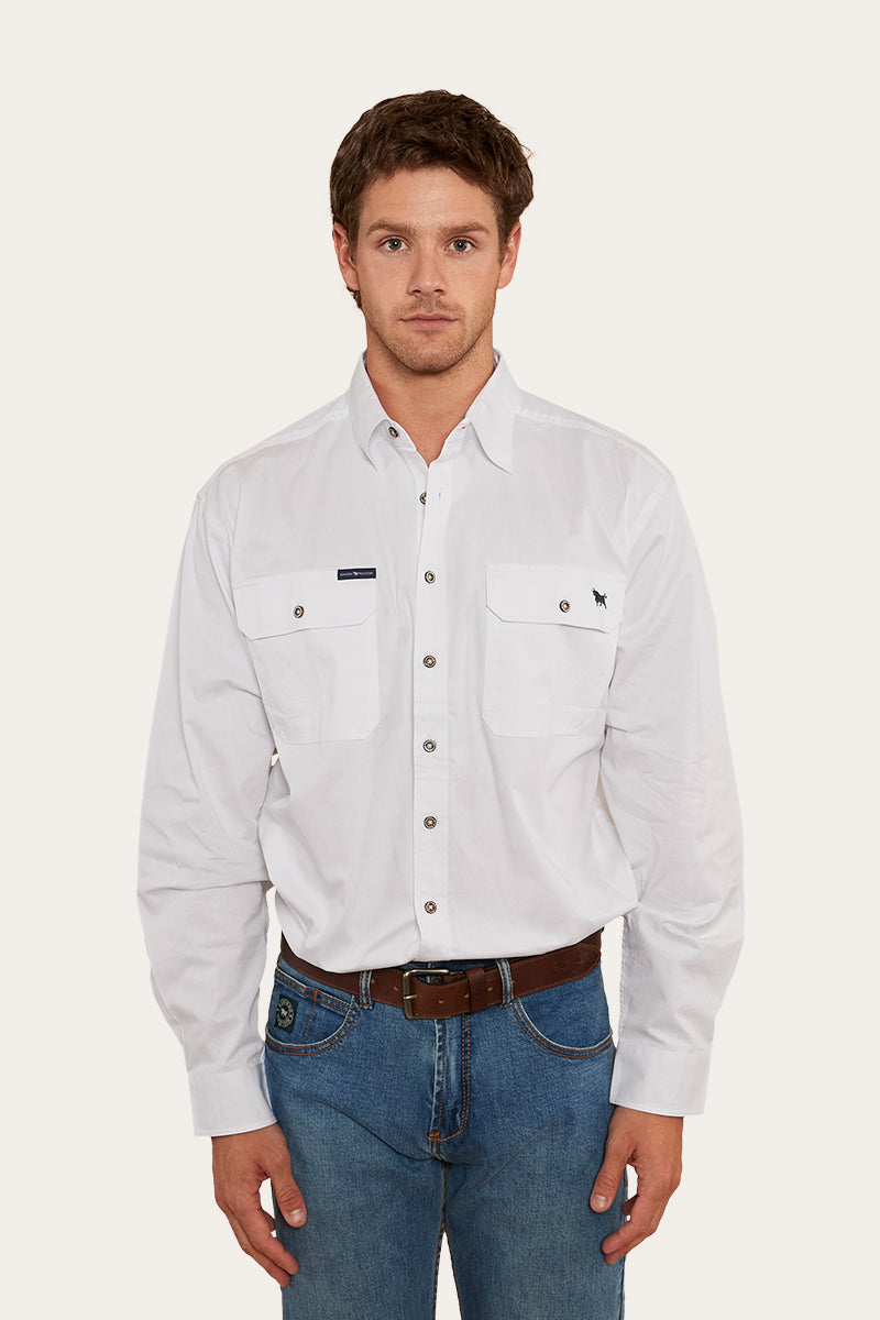 King River Mens Full Button Work Shirt - White