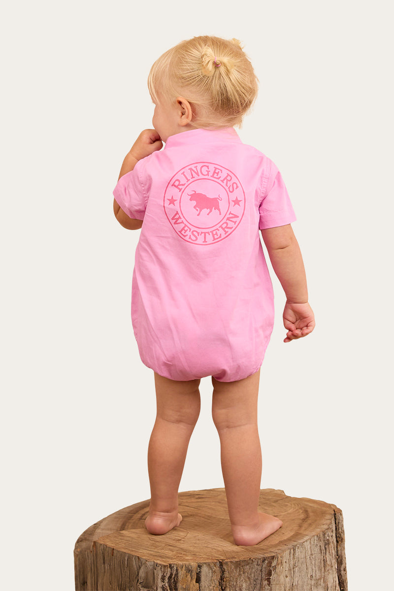 Ringers Babies Short Sleeve Work Shirt Romper - Pastel Pink