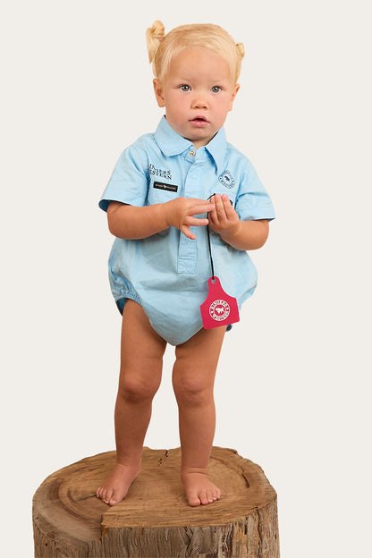 Ringers Babies Short Sleeve Work Shirt Romper - Sky Blue