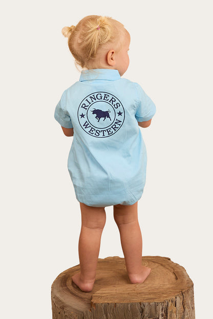 Ringers Babies Short Sleeve Work Shirt Romper - Sky Blue