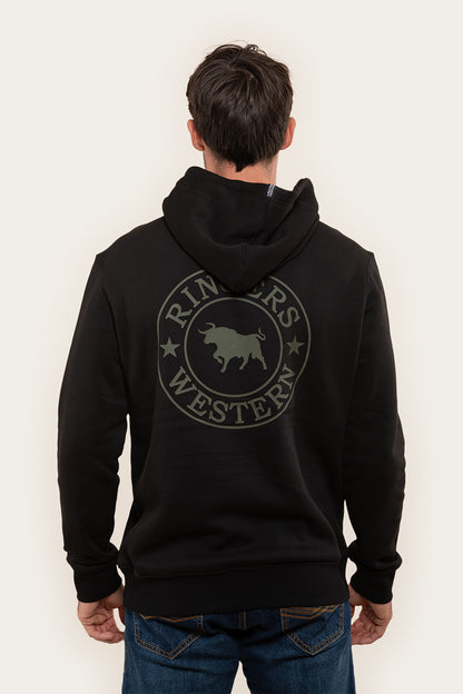 Signature Bull Mens Pullover Hoodie - Black/Military Green