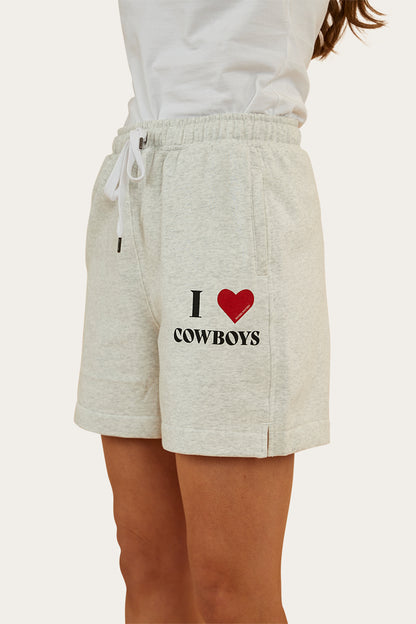 I Heart Cowboys Womens Short - Light Grey Marle