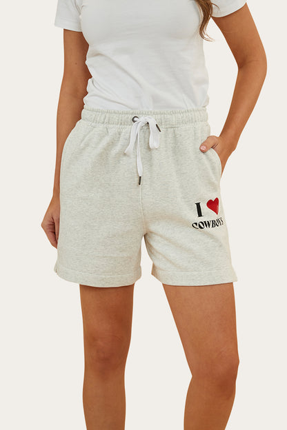 I Heart Cowboys Womens Short - Light Grey Marle