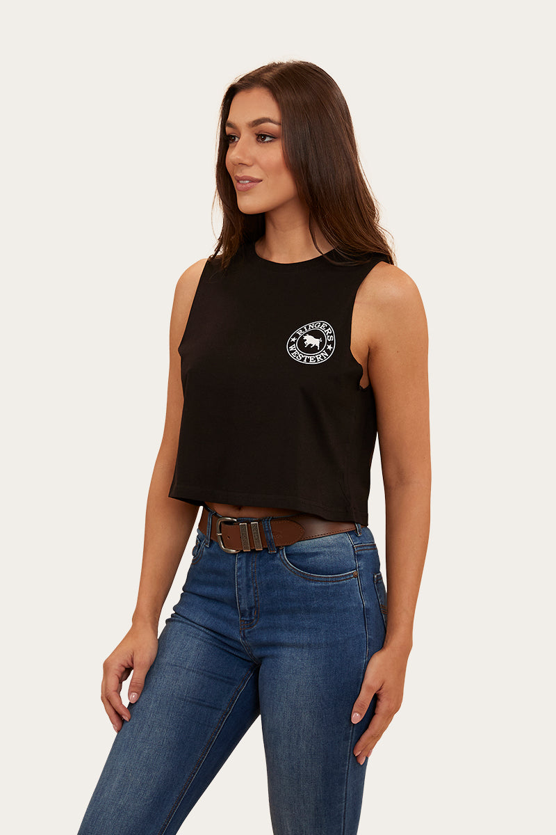 Signature Bull Womens Crop Muscle Tank - Black/White