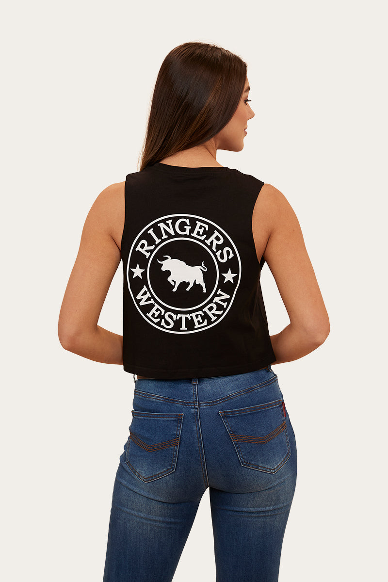 Signature Bull Womens Crop Muscle Tank - Black/White