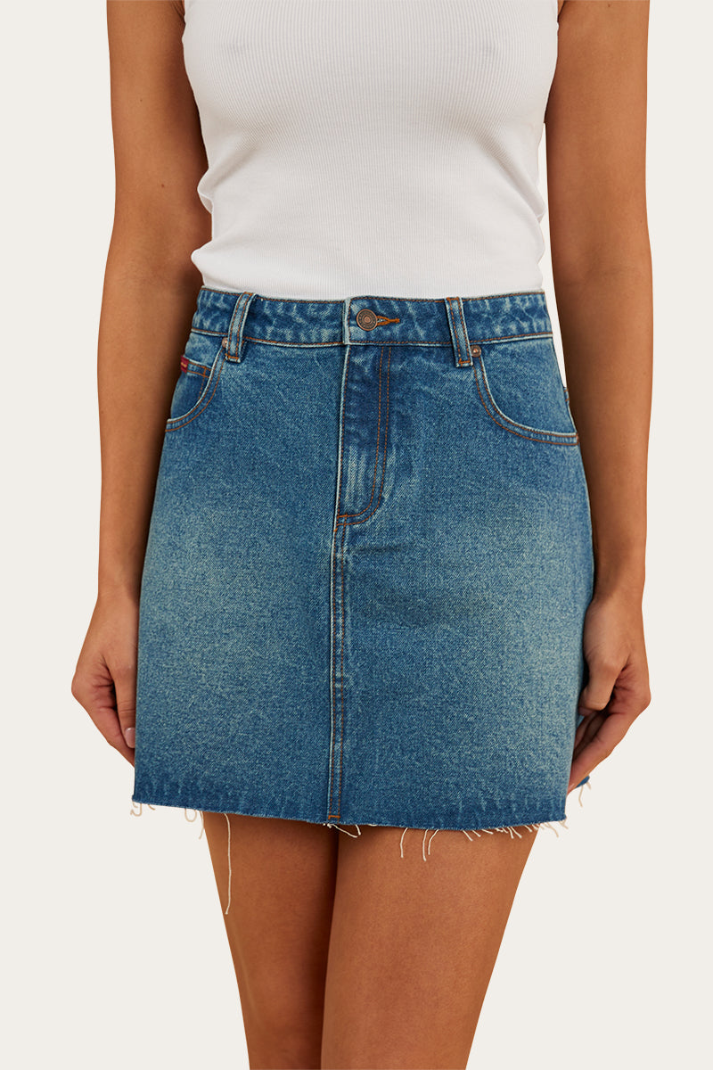 Venice Womens Denim Skirt - Mid Wash Blue