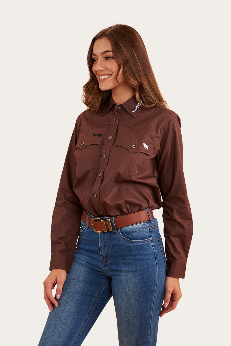 Lambert Womens Full Button Work Shirt - Chocolate