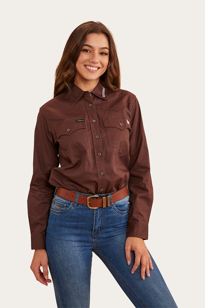 Lambert Womens Full Button Work Shirt - Chocolate