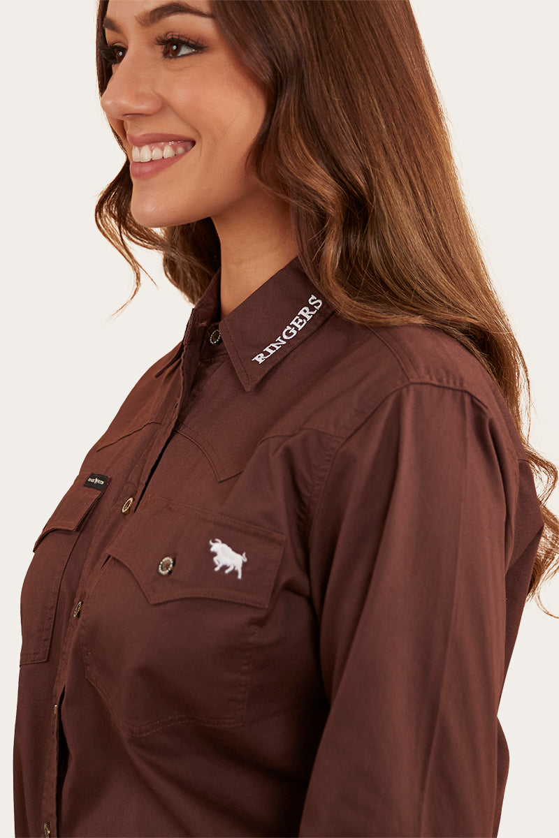 Lambert Womens Full Button Work Shirt - Chocolate