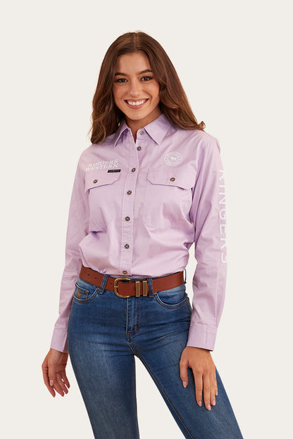 Signature Jillaroo Womens Full Button Work Shirt - Lavender/White