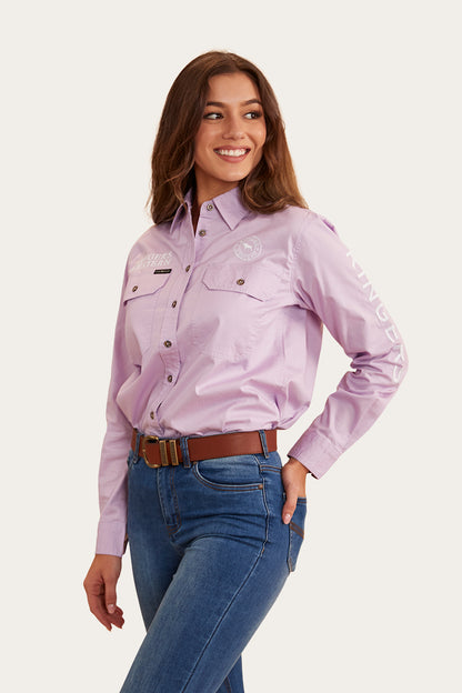 Signature Jillaroo Womens Full Button Work Shirt - Lavender/White