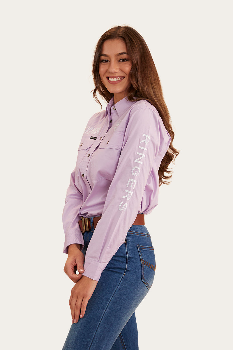 Signature Jillaroo Womens Full Button Work Shirt - Lavender/White