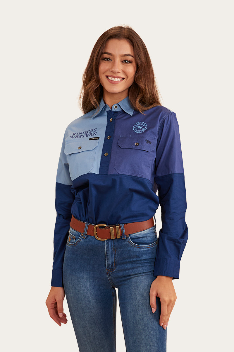 Aramac Womens Half Button Work Shirt - Navy