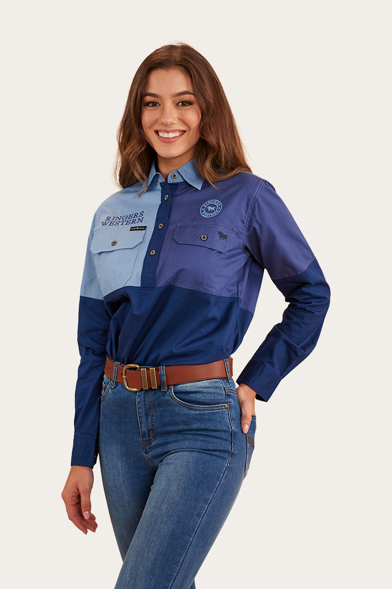 Aramac Womens Half Button Work Shirt - Navy