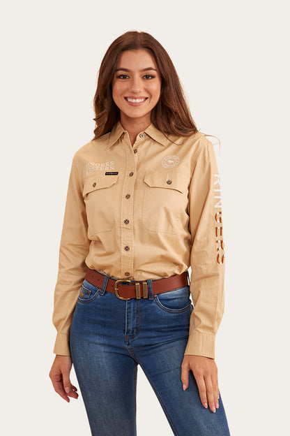 Signature Jillaroo Flag Womens Full Button Work Shirt - Dark Sand