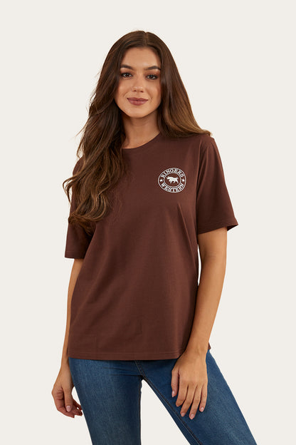 Signature Bull Womens Loose Fit T-Shirt - Chocolate/White