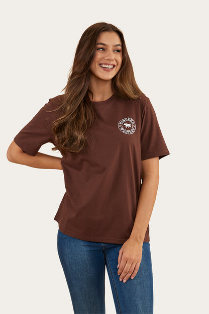 Signature Bull Womens Loose Fit T-Shirt - Chocolate/White