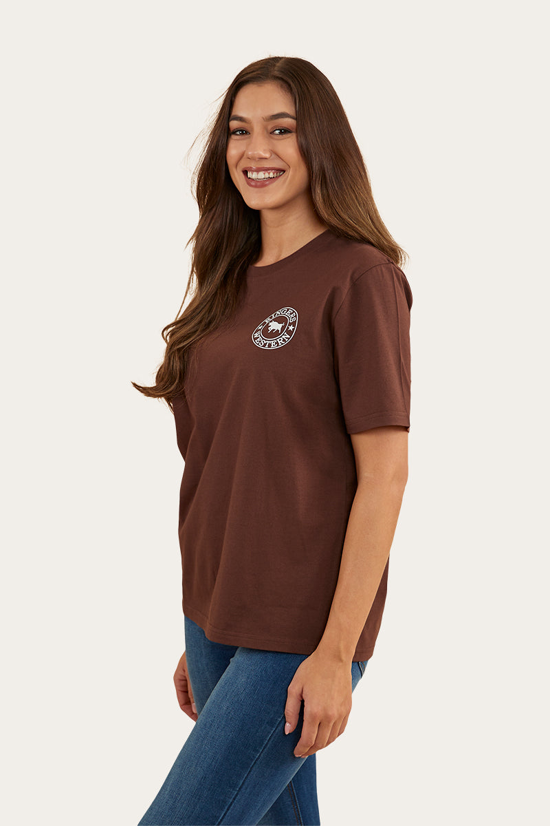 Signature Bull Womens Loose Fit T-Shirt - Chocolate/White