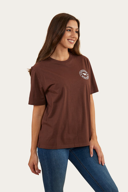 Signature Bull Womens Loose Fit T-Shirt - Chocolate/White