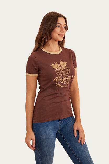 Tally Womens Ringer T-Shirt - Chocolate