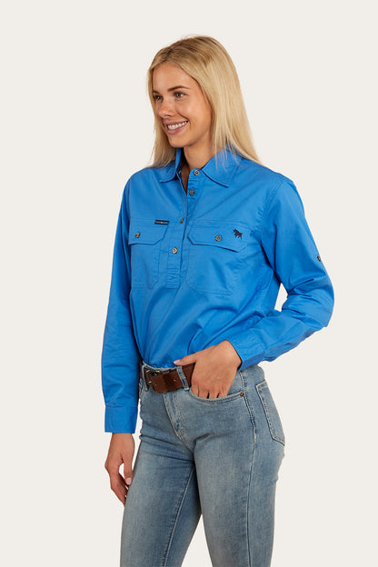 Pentecost River Womens Half Button Work Shirt - Blue