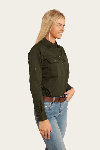 Pentecost River Womens Half Button Work Shirt - Cargo Khaki