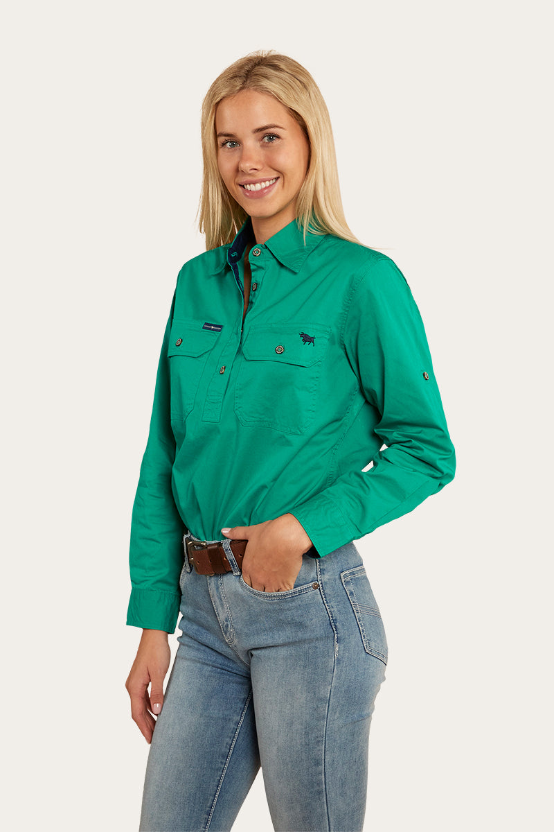 Pentecost River Womens Half Button Work Shirt - Green