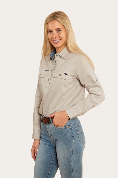 Pentecost River Womens Half Button Work Shirt - Beige