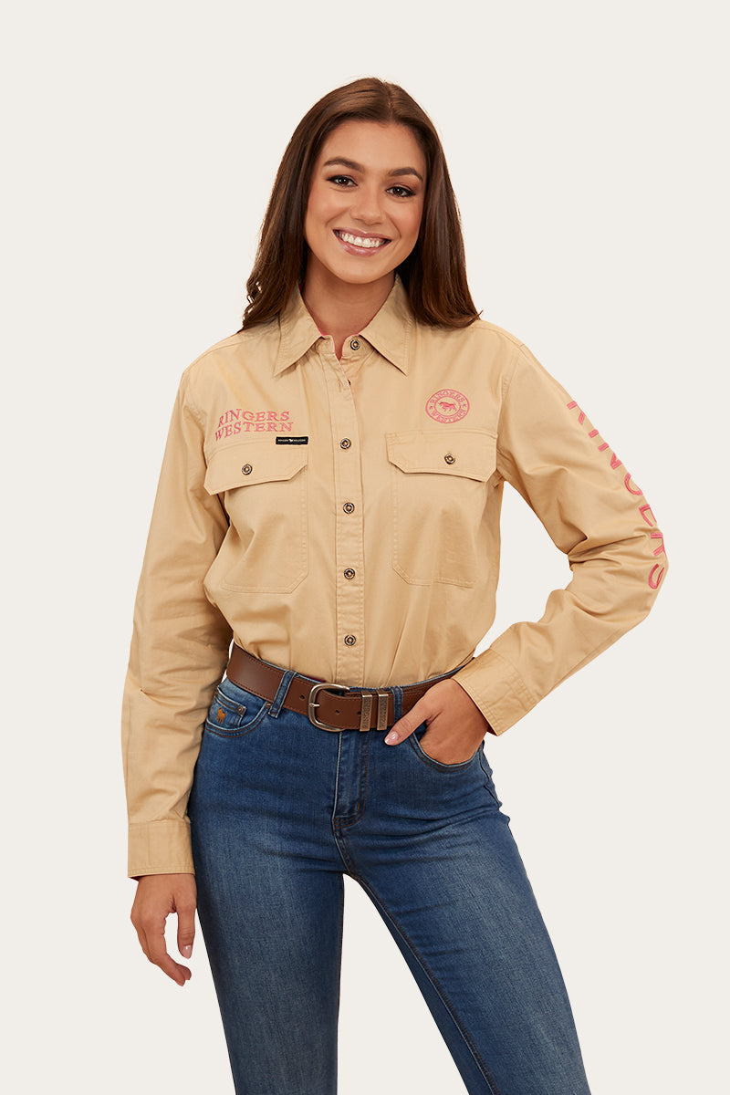 Signature Jillaroo Womens Full Button Work Shirt - Dark Sand/Melon