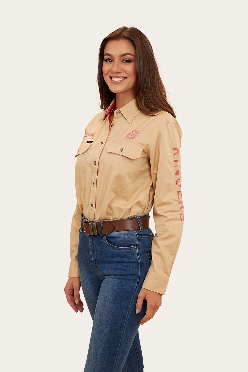 Signature Jillaroo Womens Full Button Work Shirt - Dark Sand/Melon