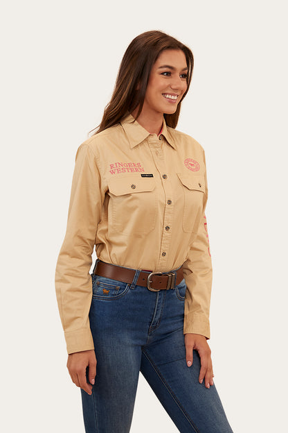 Signature Jillaroo Womens Full Button Work Shirt - Dark Sand/Melon