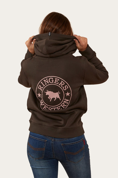 Signature Bull Womens Pullover Hoodie - Charcoal/Rosey