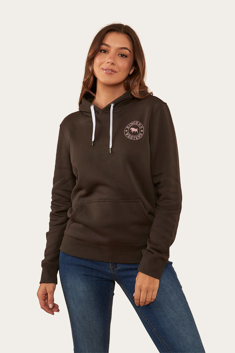 Signature Bull Womens Pullover Hoodie - Charcoal/Rosey