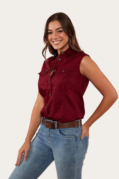 Pentecost River Womens Sleeveless Work Shirt - Burgundy