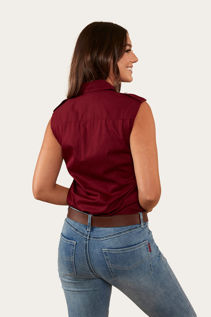 Pentecost River Womens Sleeveless Work Shirt - Burgundy