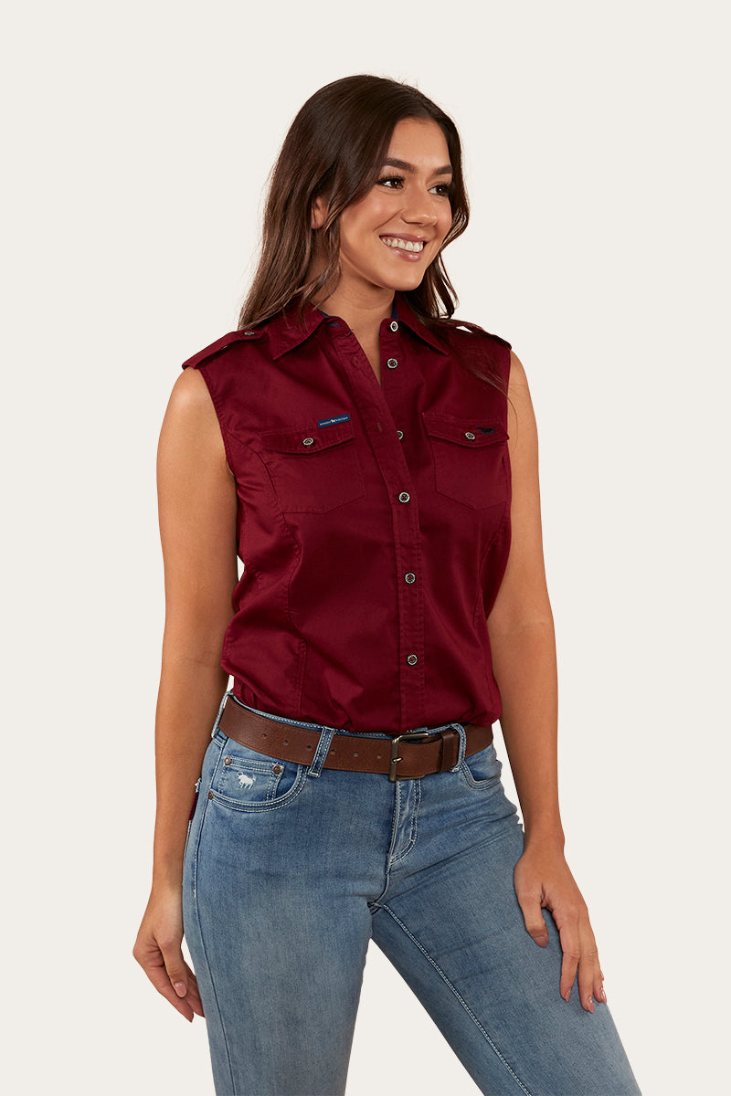 Pentecost River Womens Sleeveless Work Shirt - Burgundy