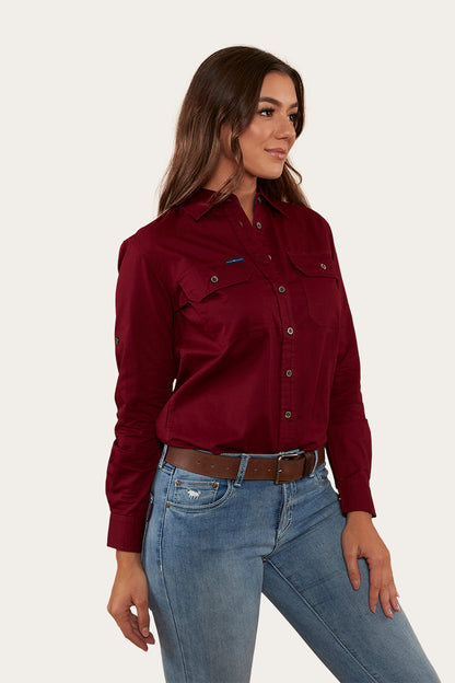 Pentecost River Womens Full Button Work Shirt - Burgundy